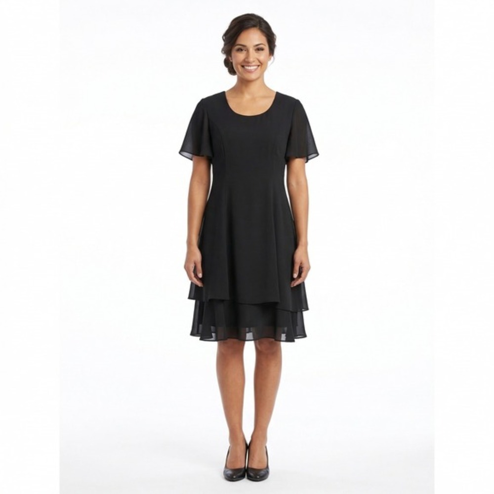 Randi‎ May Collection Black Tiered Flutter Sleeve Dress Size 10 Made in Canada